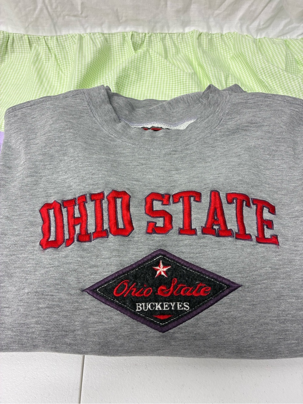 Ohio State Gray Kids Sweatshirt with Red Embroidered Logo and Patch